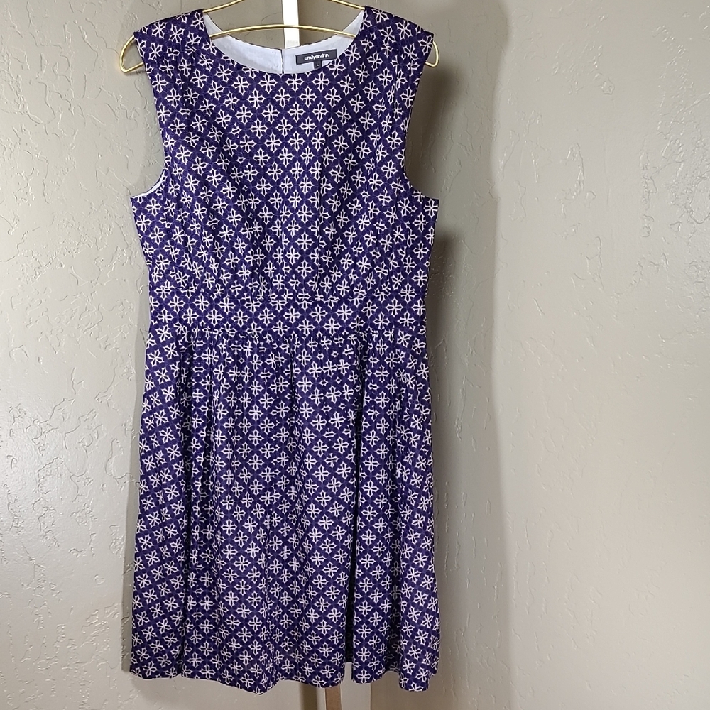 emily and fin Purple‎ Tan Geometric Sleeveless Dress 100% Cotton Large